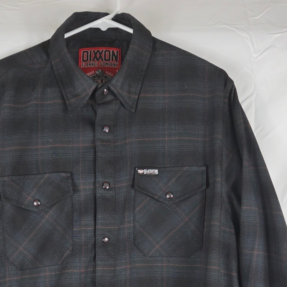 Dixxon Flannel Co x Black Flys The Phantom Plaid Shirt‎ Mens Large Charcoal Gray